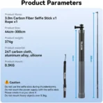 TELESIN 9.8′ Carbon Fiber Selfie Stick GP-MNP-300-3 - Image 2