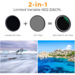 K&F Concept Nano-X Series Variable ND & CPL 2-in-1 Filter 82mm, 1 to 5-Stop (KF01.1088V1) - Image 2