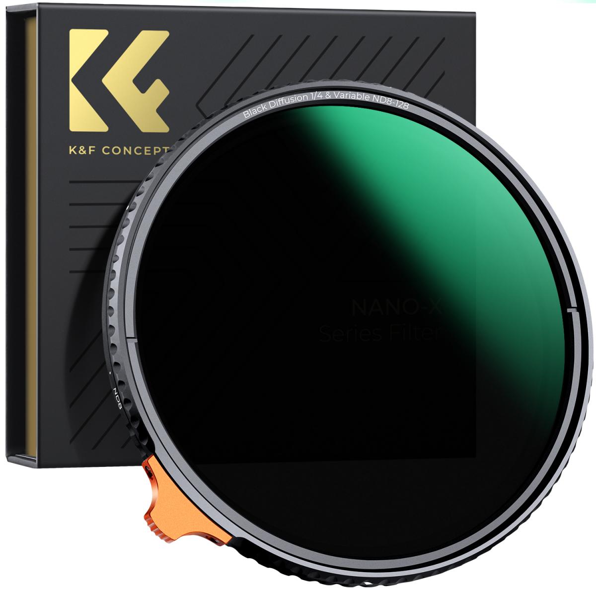 KF01.2033-1-1200x1200 K&F Concept 82mm Black Mist 1/4 + ND8-128 Variable ND 2 in 1 Filter with Double-sided 28-layer Anti-reflection Green Film and Lever Nano-Xcel Series (KF01.2033) - Image 1