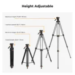 K&F Concept Professional Video Tripod with Fluid Head VA3+BV10 (KF09.147V1) - Image 5