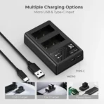 K&F Concept 1300mAh NP-W126 NP-W126S Battery and Charger for Fujifilm X100VI, X100V, XS10, XT30, XT30 II, XT20, XE4, A5, Dual-Slot Fast Charger, Type-C and Micro-USB Input, 2 Pack Battery (KF28.0030) - Image 4