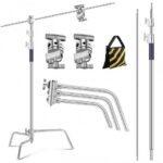 K&F Concept 3.3m 100% Stainless Steel Heavy Duty C Stand with Boom Arm, Stand with 126cm Holding Arm, 2 Sandbags for Studio Monolight, Softbox, Reflector (KF34.037)