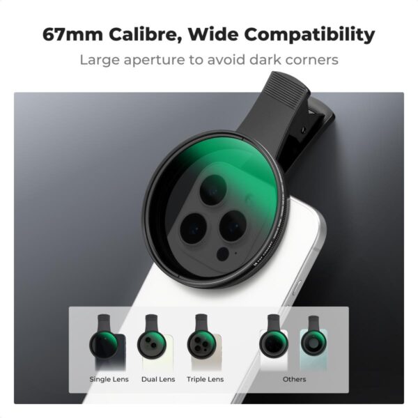 K&F Concept 67mm Phone Clip with ND2-32 Variable ND Filter (KF01.2901V2)