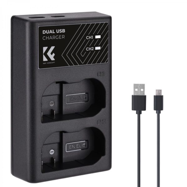 K&F Concept EN-EL15 Dual-Channel LED Battery Charger with USB-C Cable (KF28.0006)