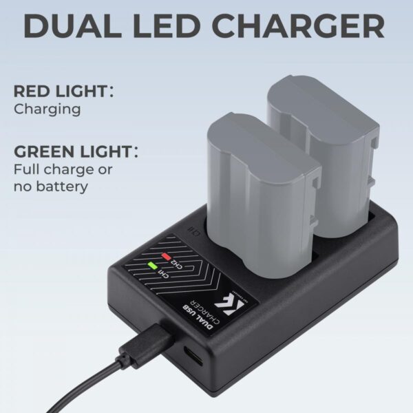 K&F Concept EN-EL15 Dual-Channel LED Battery Charger with USB-C Cable (KF28.0006)