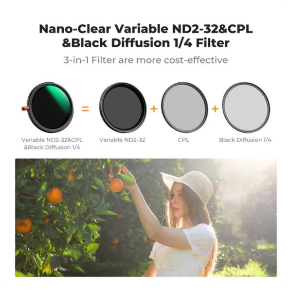 K&F Concept Nano-C Series 3-in-1 VND2-32 + CPL + Black Mist 1/4 Filter 67mm (KF01.2067)