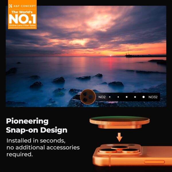 K&F Concept ND2-32 Variable ND Snap-On Filter for iPhone 17 Pro / 17 Pro Max (Orange) (KF15.0049)