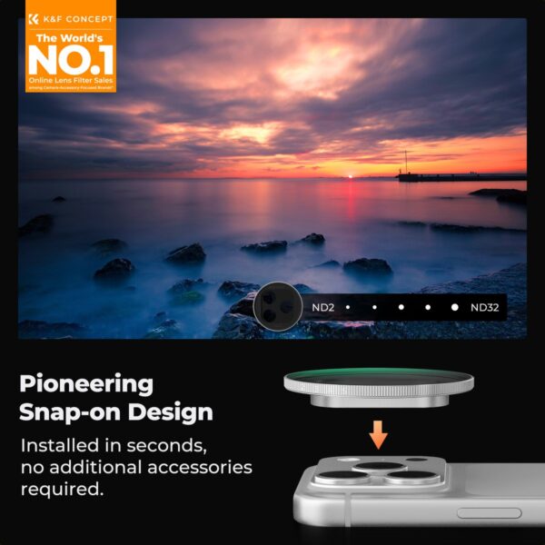 K&F Concept ND2-32 Variable ND Snap-On Filter for iPhone 17 Pro / 17 Pro Max (Silver) (KF15.0051)