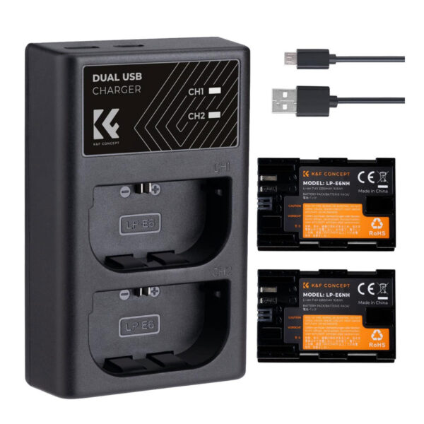 K&F Canon LP-E6NH Battery Kit - 2 Batteries and Dual Charger (KF28.0021)