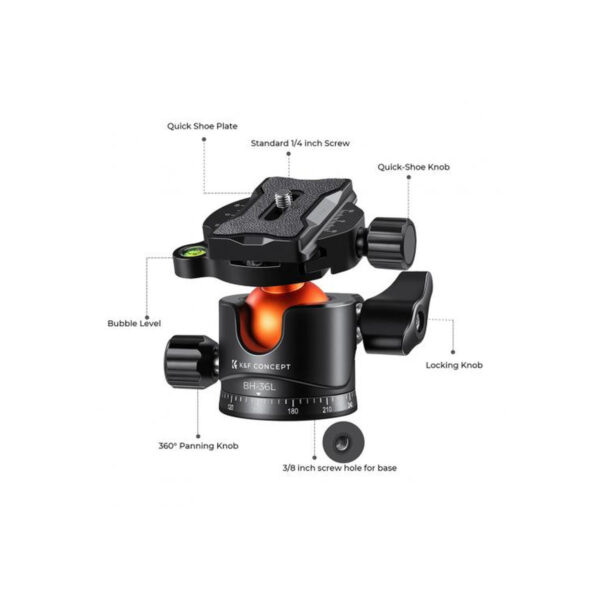 K&F Concept 36mm Metal Ball Head 360° Panoramic Quick Release 16kg Load (KF31.044V1)