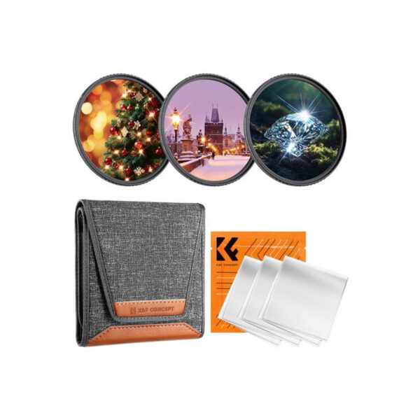 K&F Concept 67mm Star Filter Set (4, 6, 8-Point) - 3pcs with Cleaning Cloths (KF2132V1)
