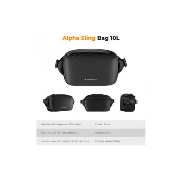 K&F Concept Alpha 10L Camera Sling Bag (Black) - Urban Wander 01 Shoulder Bag for DSLR/Mirrorless Cameras & DJI Drones (KF13.157V1)