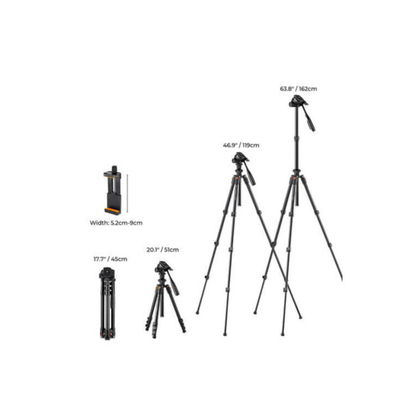 K&F Concept Lightweight Video Tripod O234AO+BV01 Smartphone Clamp (KF09.115V1)