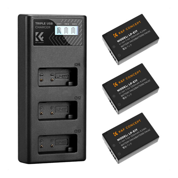K&F Concept LP-E17 Battery 3-Pack with Upgraded 3-Slot LCD Charger (KF28.0052)