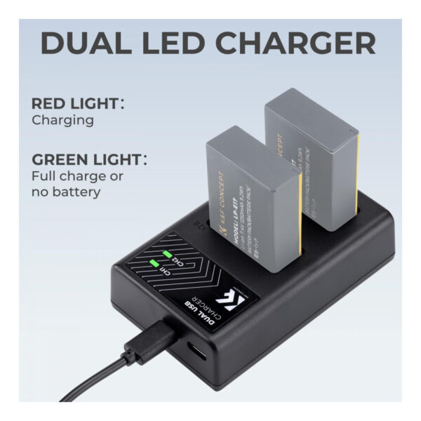 K&F Concept LP-E17 Battery Charger, Dual Slot Quick Charger for Canon EOS RP, Rebel T8i, T7i, T6i, T6s, SL2, SL3, EOS M3, M5, M6 Mark II, 77D, 200D, 750D, 760D, 800D, 8000D Camera (KF28.0008)