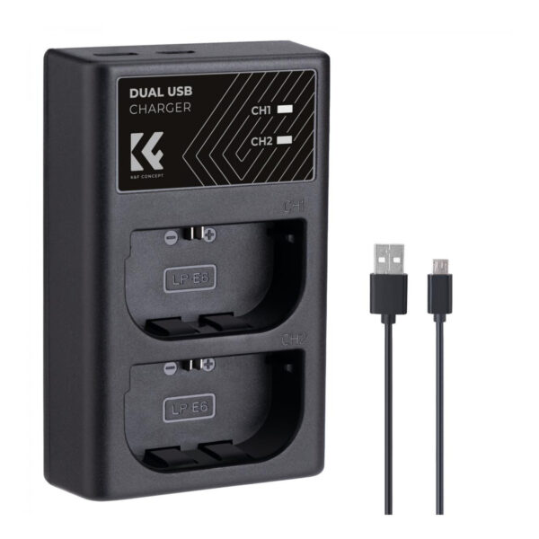 K&F Concept LP-E6/LP-E6N/LP-E6NH Battery Charger, Dual Slot Quick Charger for Canon EOS R5, EOS R6, EOS R, EOS 5D Mark IV, 5D Mark III, 5DS, 5DS R, 5D Mark II, 6D Camera (KF28.0007)