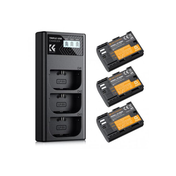 K&F Concept LP-E6/LP-E6NH Battery 3-Pack with 3-Slot Charger (KF28.0039)