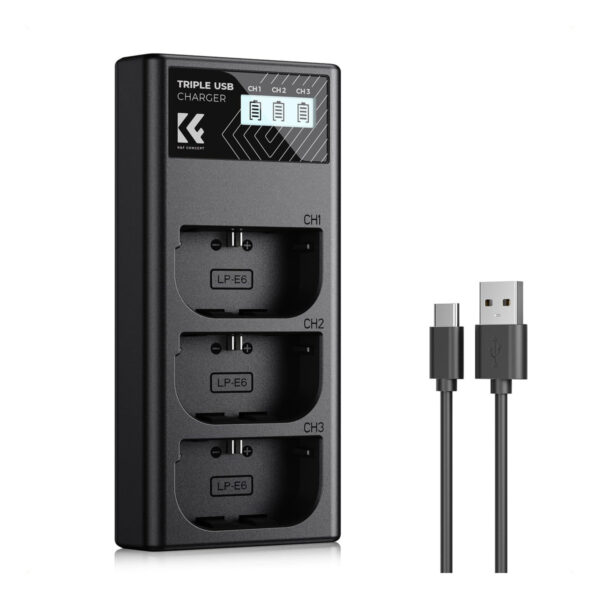 K&F Concept LP-E6NH Triple Slot Battery Charger LCD Canon EOS (KF28.0062)