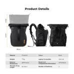 K&F Concept Nature Wander11 20L Camera Backpack - Black, Waterproof Travel Photography Bag with 15.6" Laptop Sleeve, Tripod Holder & Expandable Storage (KF13.173)