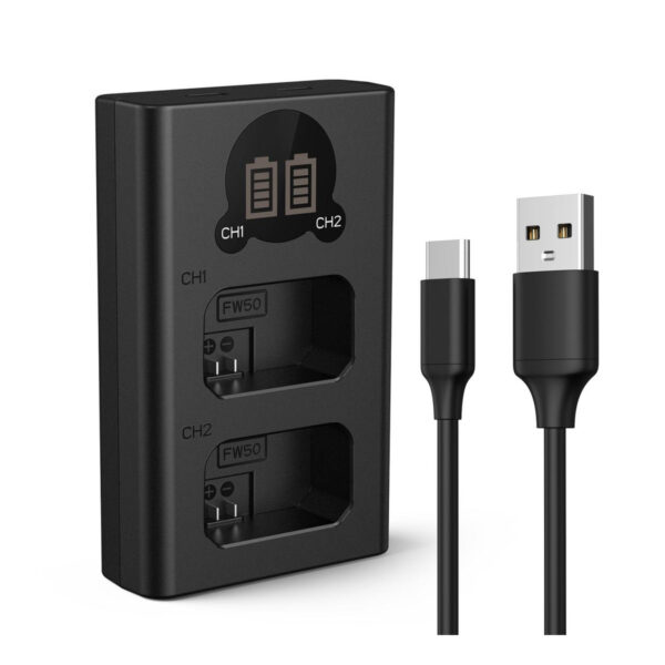 K&F Concept NP-FW50 Battery Charger with LCD Screen for Sony A7, A7II, A7RII, A7SII, A7S, A7S2, A7R, A7R2, A6000, A6500, A6300, RX10, NEX-3/5/7 (KF28.0009V1)