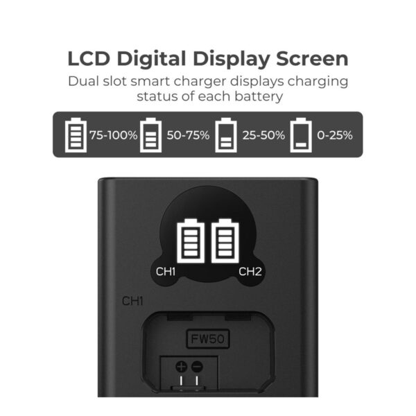 K&F Concept NP-FW50 Battery Charger with LCD Screen for Sony A7, A7II, A7RII, A7SII, A7S, A7S2, A7R, A7R2, A6000, A6500, A6300, RX10, NEX-3/5/7 (KF28.0009V1)