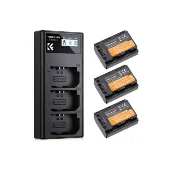 K&F Concept NP-FZ100 Battery 3-Pack with 3-Slot Charger (KF28.0038)