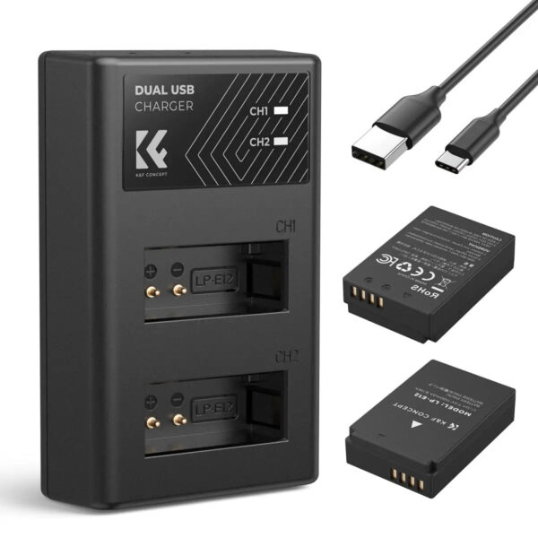 K&F Concept LP-E12 Battery and Charger Set with Dual Slot Charger for Canon M2, M200, M50, M100, M10, 100D (KF28.0029)
