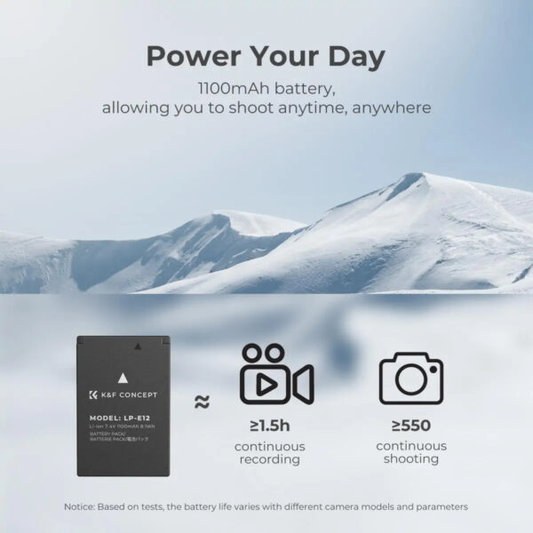 K&F Concept LP-E12 Battery and Charger Set with Dual Slot Charger for Canon M2, M200, M50, M100, M10, 100D (KF28.0029)