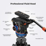 K&F Concept Professional Video Tripod with Fluid Head VA3+BV20 (KF09.148V1)