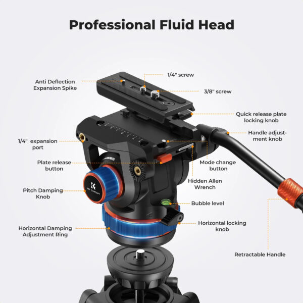 K&F Concept Professional Video Tripod with Fluid Head VA3+BV20 (KF09.148V1)