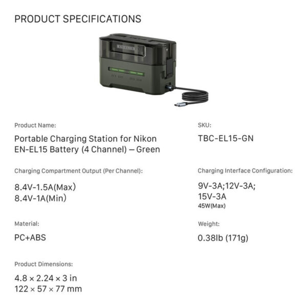 Tilta Portable Charging Station for EN-EL15C Batteries TBC-EL15-GN