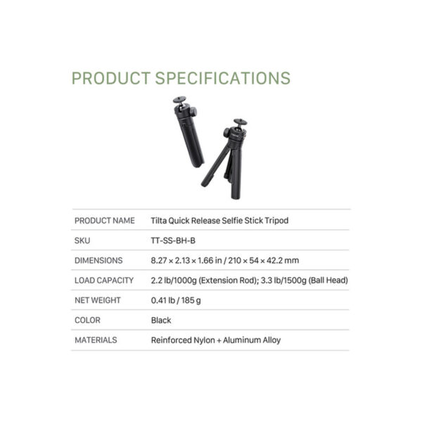 Tilta Quick Release Selfie Stick Tripod (Black) TT-SS-BH-B